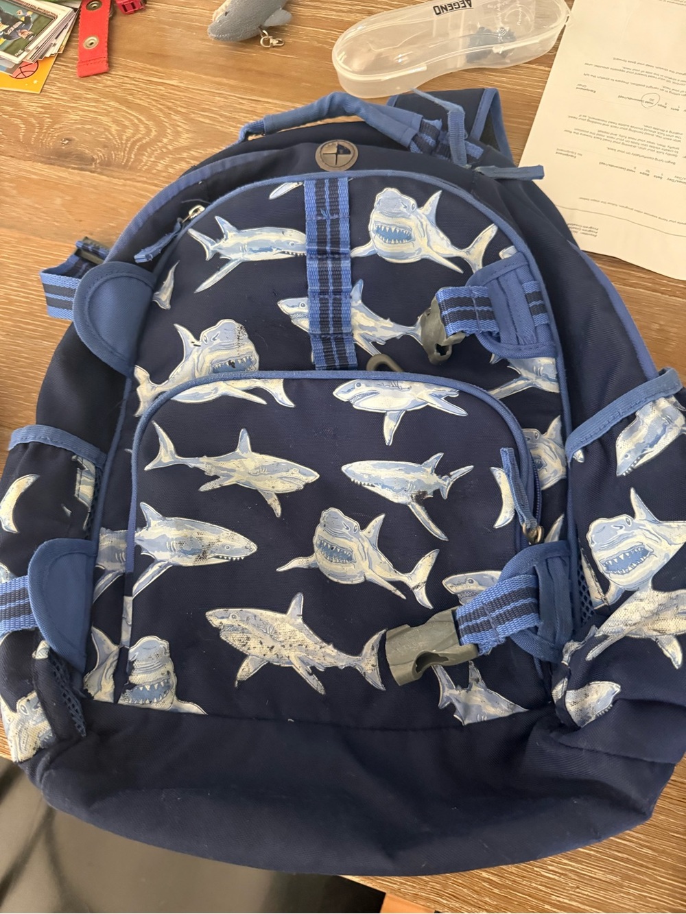 Pottery Barn Kids Navy Blue Shark Print Backpack